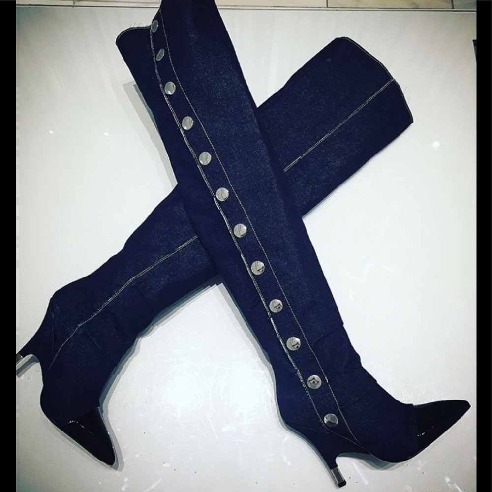 giuseppe zanotti NIB otk denim & blk patent boots - Picture 12 of 16